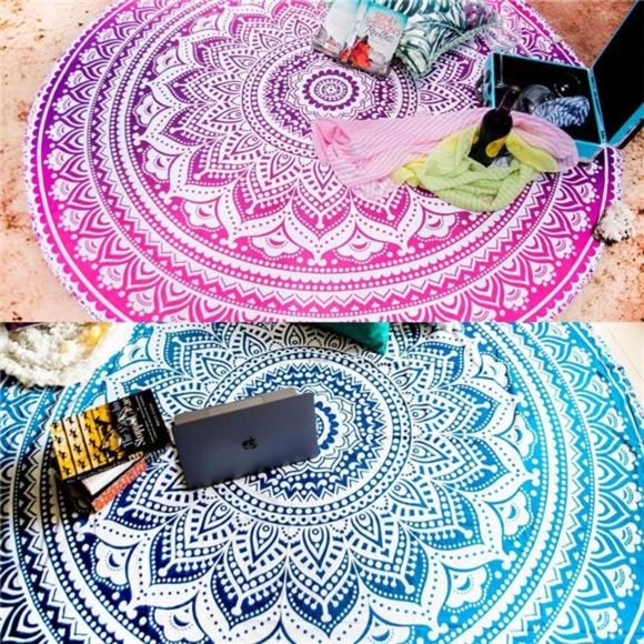 Set of 2 Mandala Blanket or Boho Mandala Tapestry or Round Bohemian Decoration - Picture 1 of 7